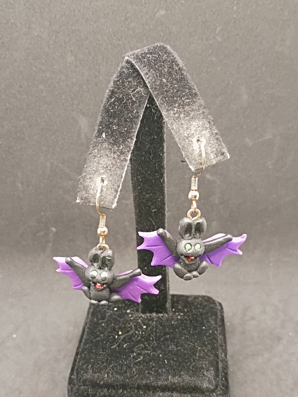 Purple and Black Bat Dangle Earrings